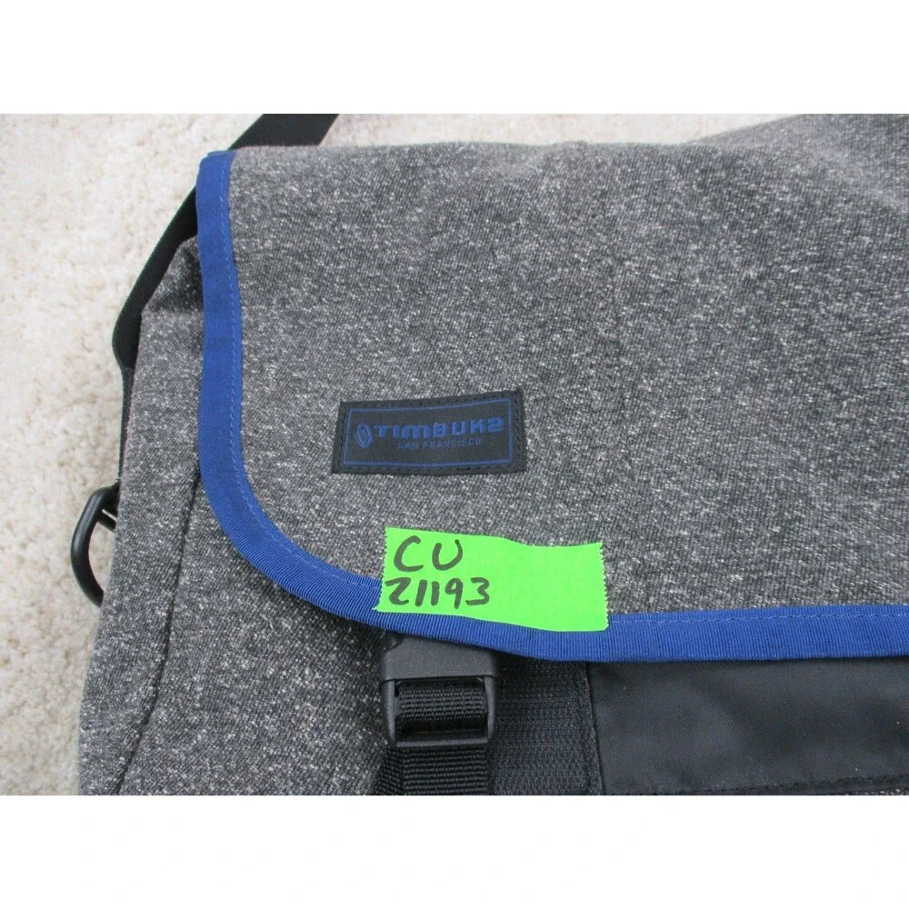 Timbuk2 Classic Messenger Bag Heather Gray Blue Trim Laptop Crossbody Shoulder
